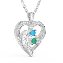 3D Custom 2 Birthstones Personalized 2 Names Heart Necklace