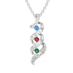 Custom 3 Birthstones 3 Names Cascading Pendant Family Necklace - Silver - Geme