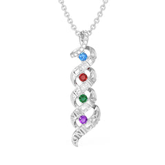 Custom 4 Birthstones 4 Names Cascading Pendant Family Necklace - Silver - Geme