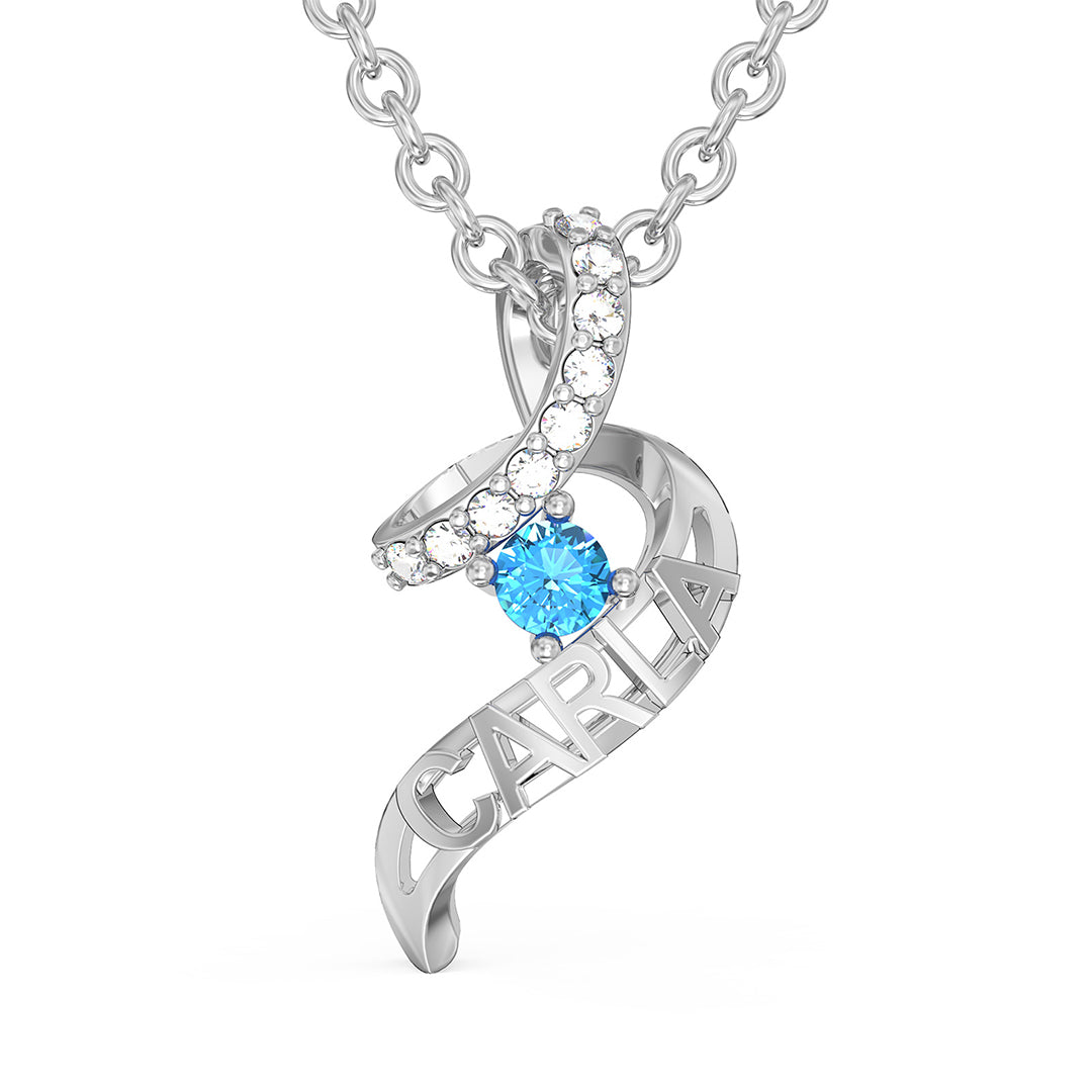 Custom Birthstone Cascading Pendant Name Necklace - Silver - Geme