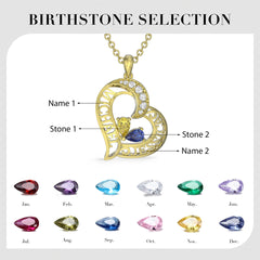 Custom Birthstone Heart Shape Necklace with Name - Detail - Geme