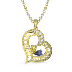 Custom Birthstone Heart Shape Necklace with Name - Gold - Geme
